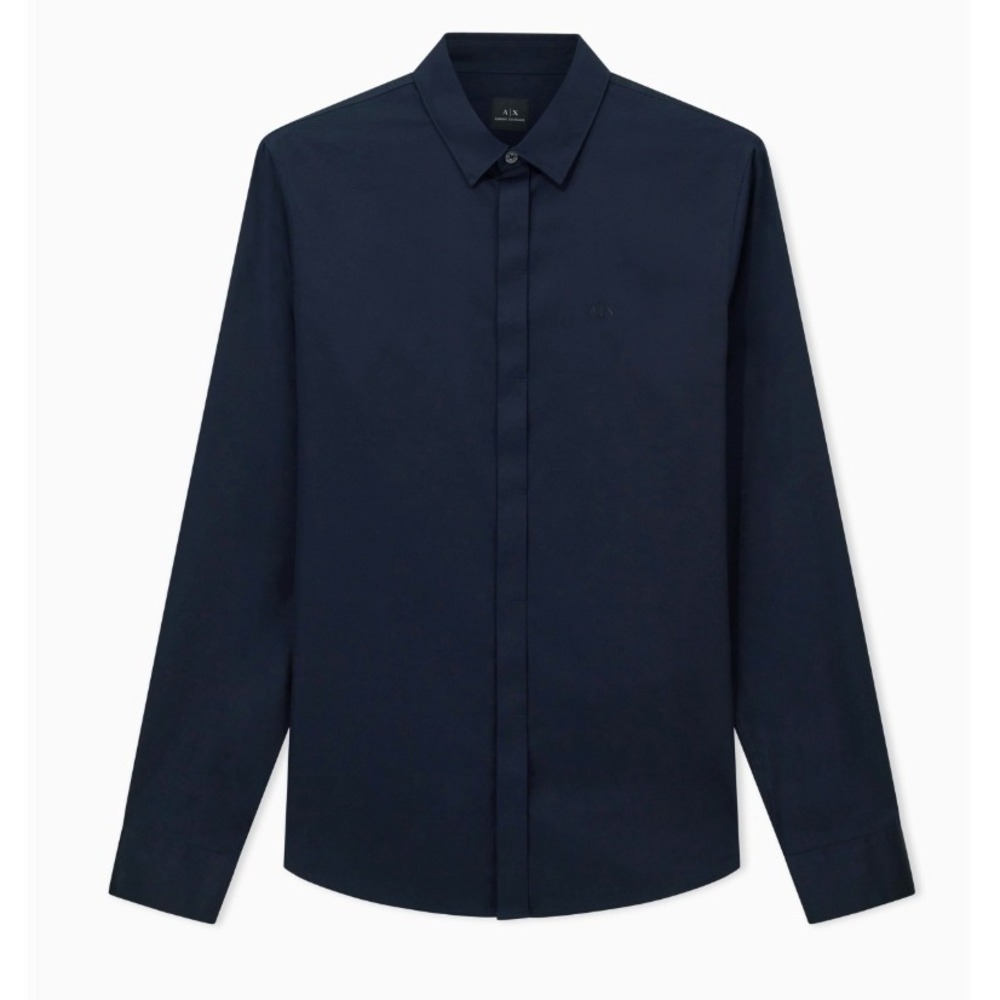 Armani Exchange Satin Button Up Shirt Men XXL Navy Blue Slim Fit Designer EUC